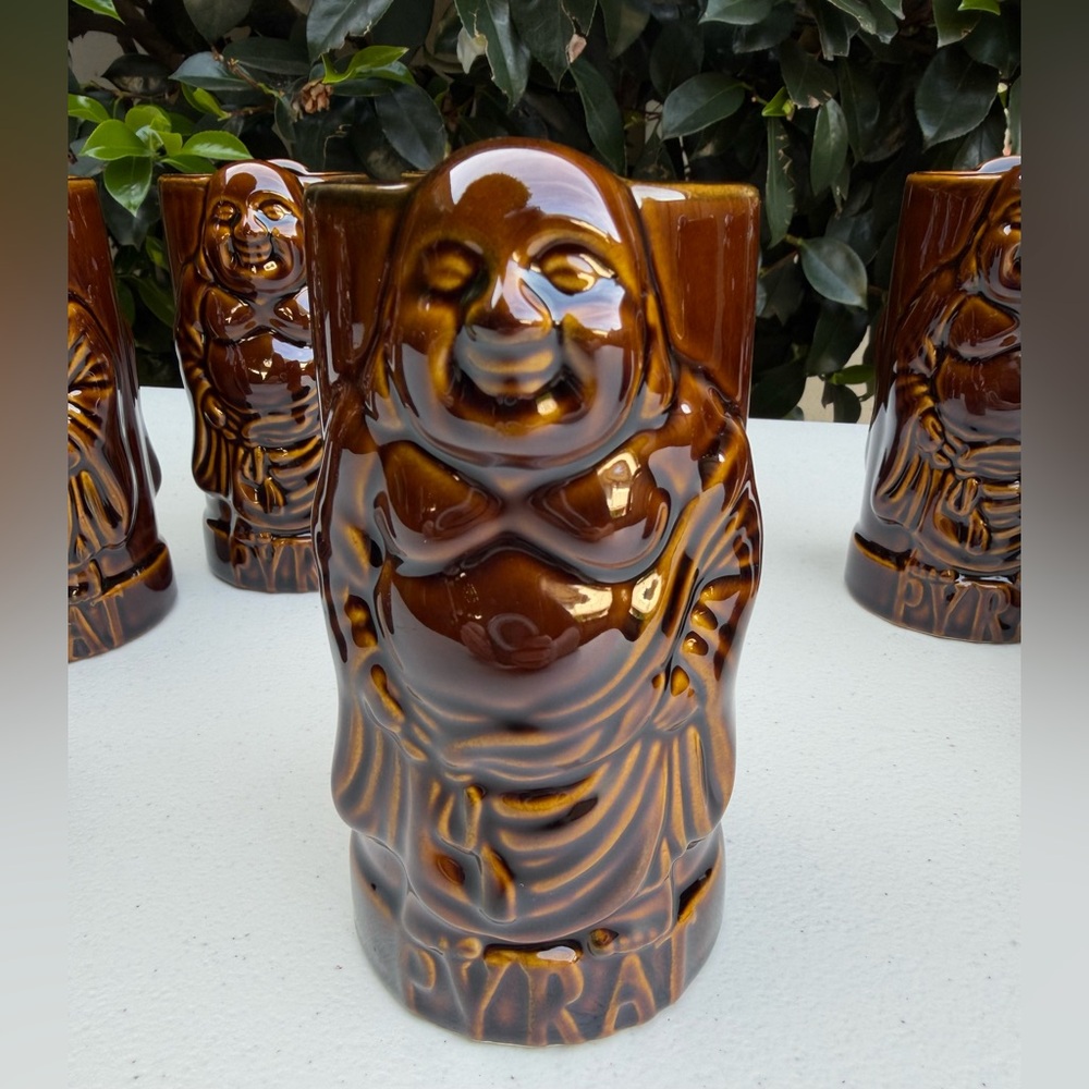 Pyrat Rum Buddha Tiki Mug Set of 8 Ceramic Tumblers 5.5” Excellent Condition - Picture 2 of 7